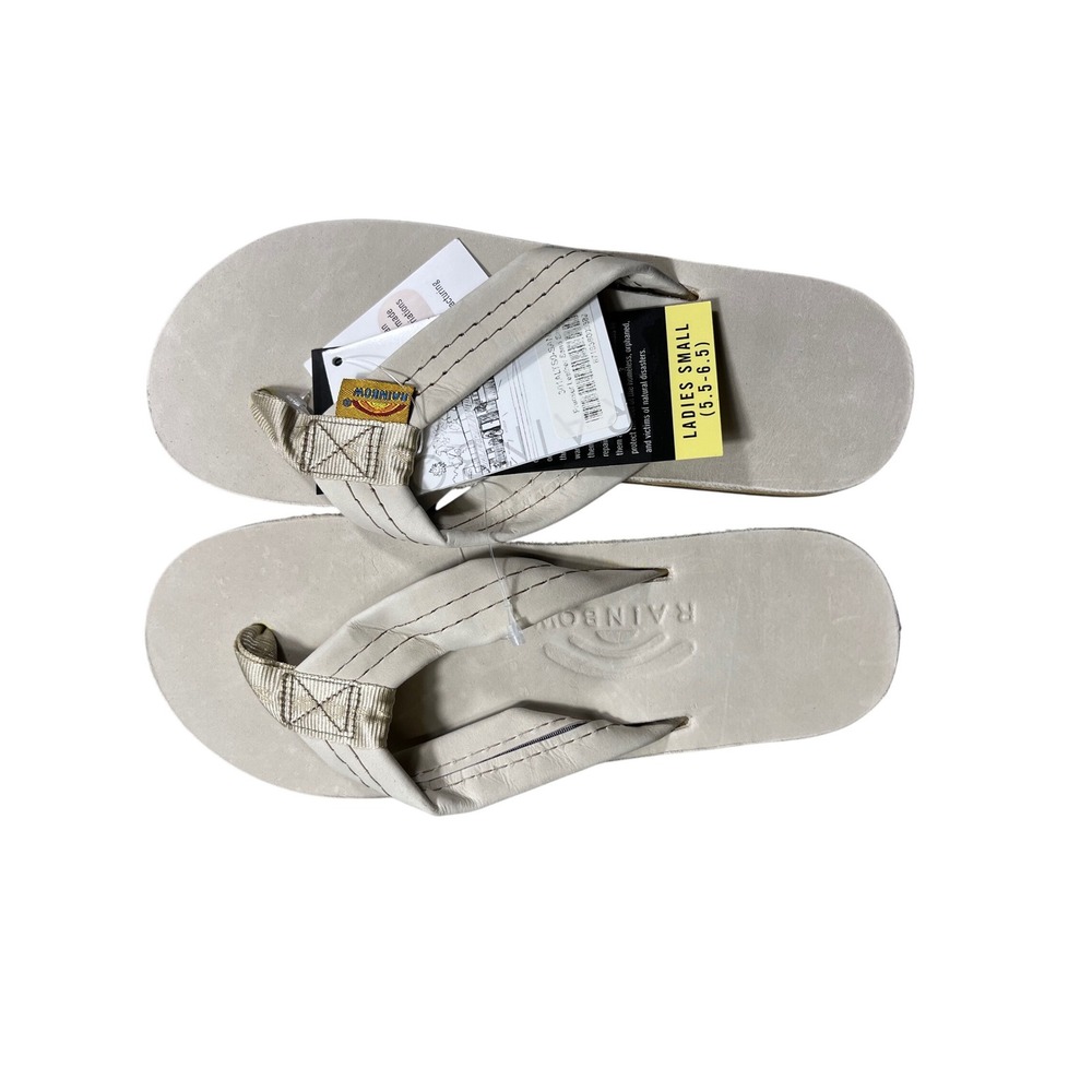 Rainbow Womens Small Beige Leather Sandals Thong Flip Flops New With Tags